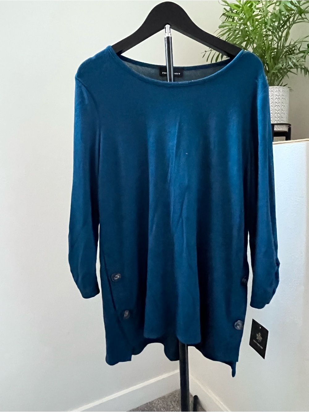 Fortune+Ivy Teal Button-Accent Tunic